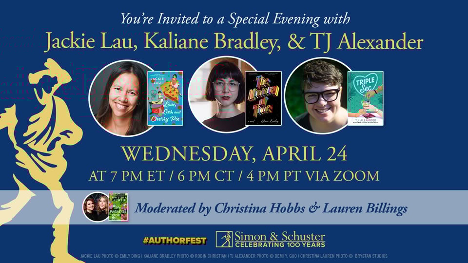 Join TJ Alexander, Kaliane Bradley, & Jackie Lau in conversation with Christina Hobbs and Lauren Billings, the duo behind the romance power-house Christina Lauren. WEDNESDAY, APRIL 24th At 7PM ET/ 6 PM CT / 4 PM PT VIA ZOOM
