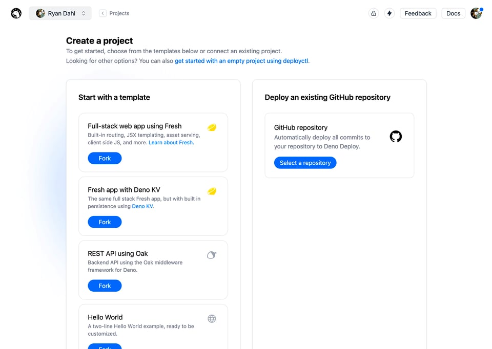 screenshot of quickstart template in deno deploy