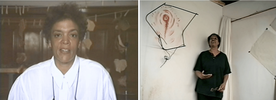 two archival photos of artists in their studios