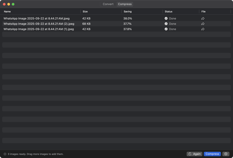 Compression in action after converting