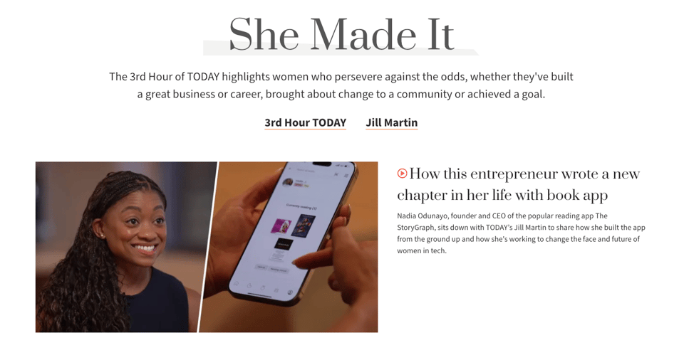 A screenshot from the She Made It page. The subtitle reads: