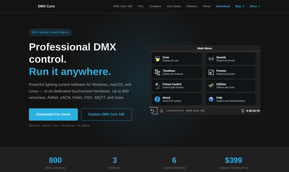 The new dmxcore.com homepage