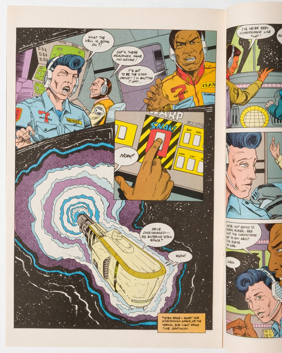 interior page of Cargonauts showing a spaceship exiting warp space