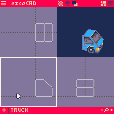 GIF showing how to model and texture a truck in picoCAD.
