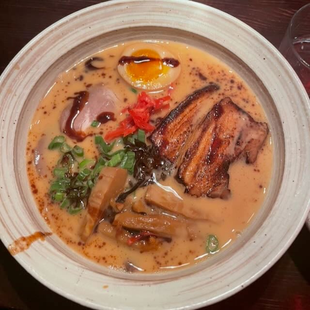 A bowl of tonkotsu ramen.