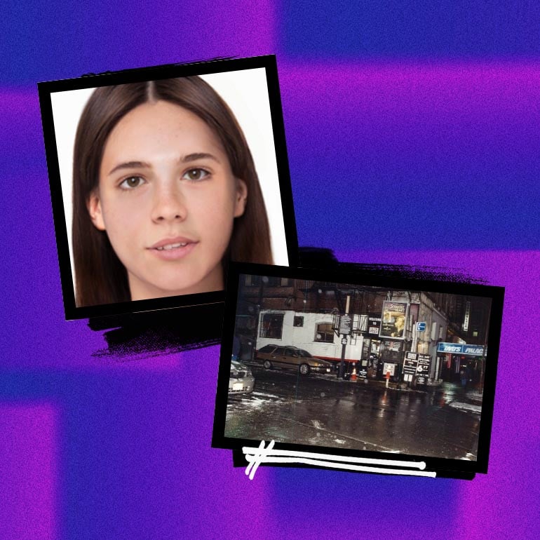 Crime Junkie's image of a sketch of Patricia McGlone and a crime scene in midtown Manhattan