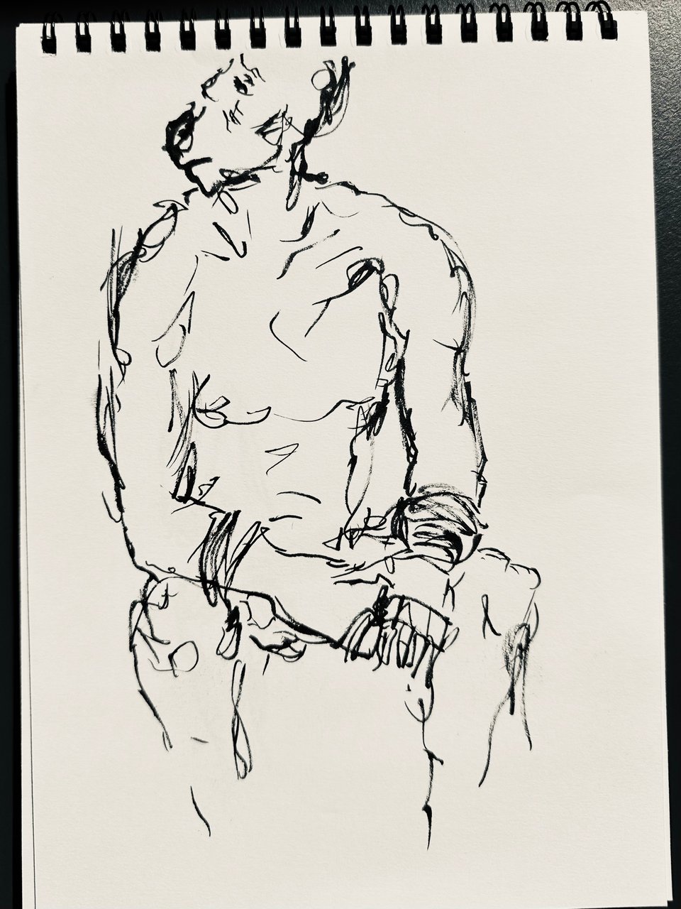 photo of brush-pen sketch of the Boxer At Rest statue