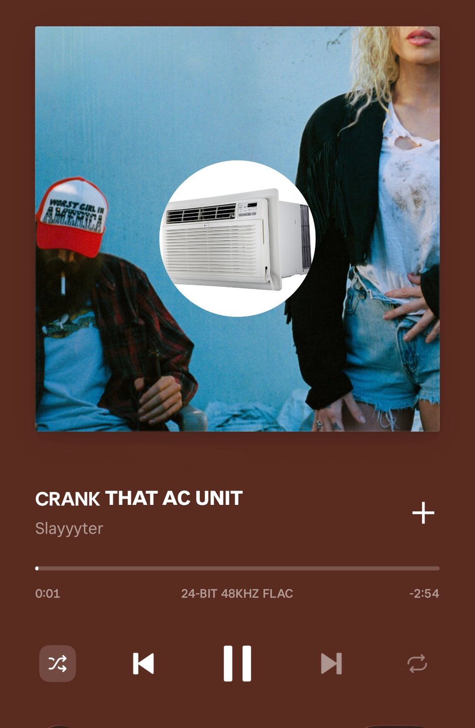 screenshot of a spotify song "Crank that AC Unit" by "Slayyyter"