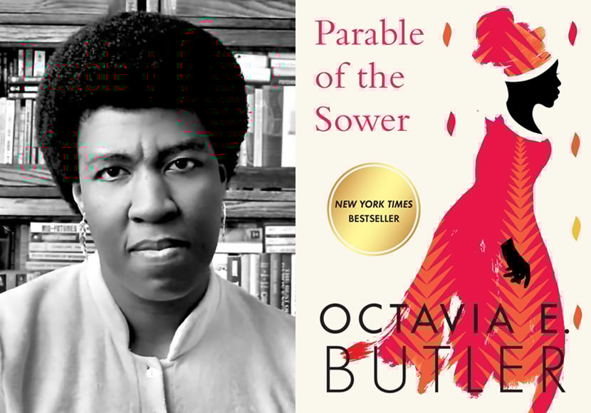 An image of the author Octavia Butler and the cover of her novel Parable of the Sower.