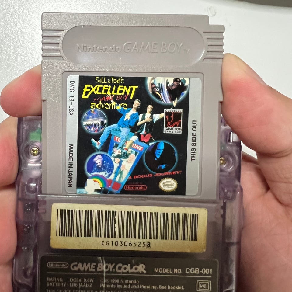 The cartridge for the video game Bill and Ted's Excellent Game Boy Adventure
