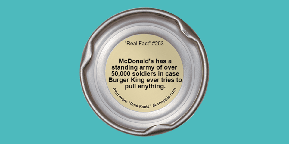 "McDonald's has a standing army of over 50,000 soldiers in case Burger King ever tries to pull something."
