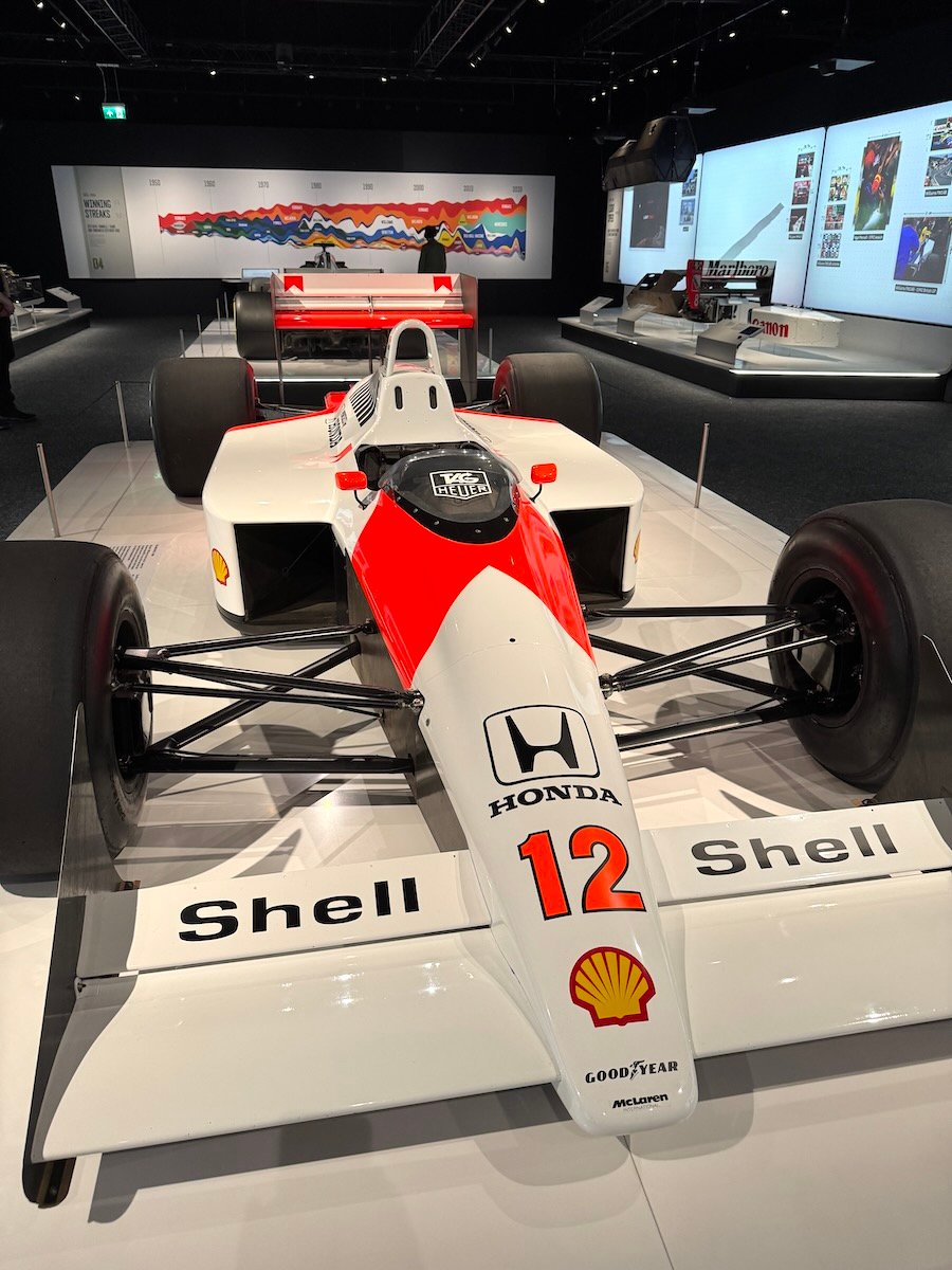 Ayrton Senna’s McLaren MP4/4 on display at the F1 Exhibition in London ExCeL