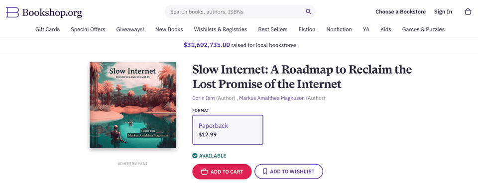 Screenshot of Slow Internet at Bookshop.org