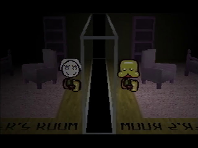 Two mirroring figures in a strange room