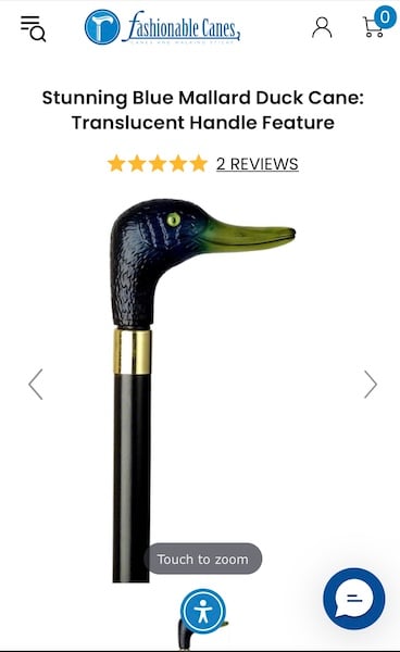 Cane with a mallard duck head handle
