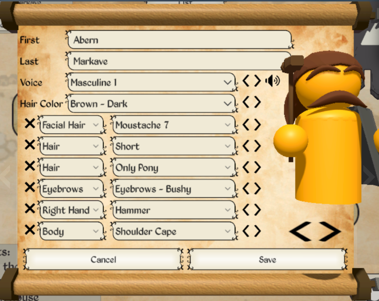 The new character editor in My Liege. The fields are larger, the field names are larger and out of the way vertically, and you get warm fuzzy feelings viewing it.