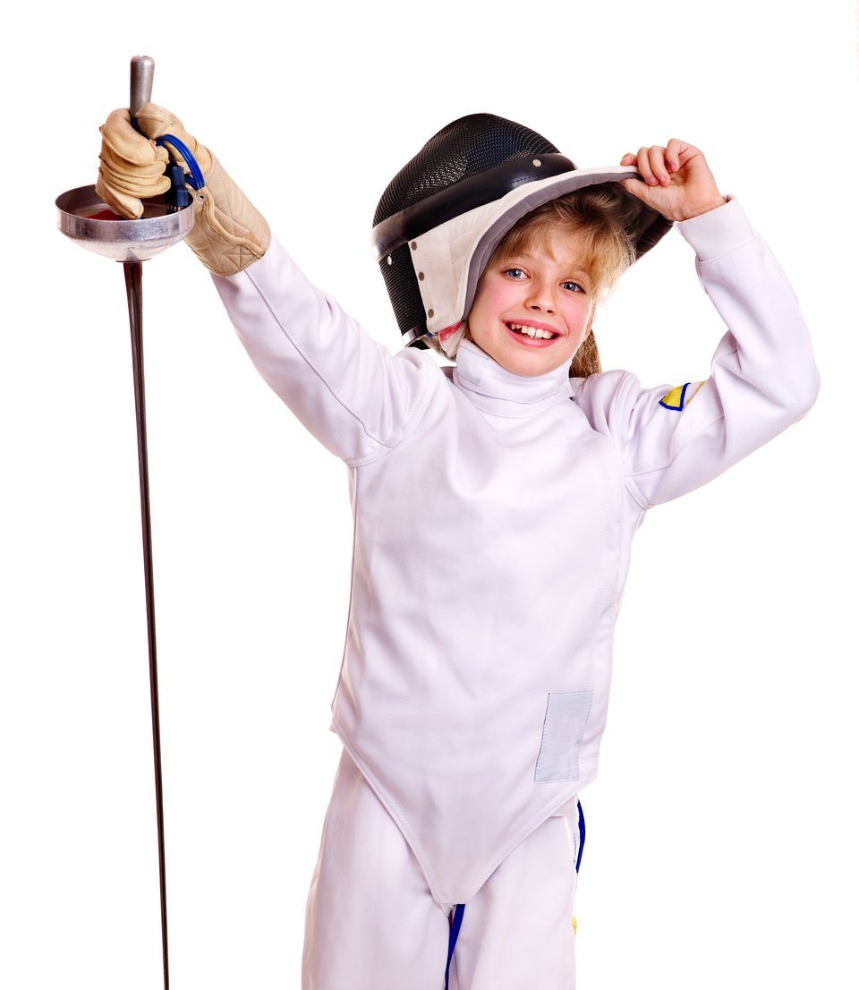 Young fencer smiling