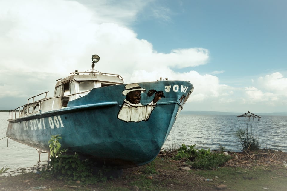 A fishing vessel at the edge of Lake Victoria