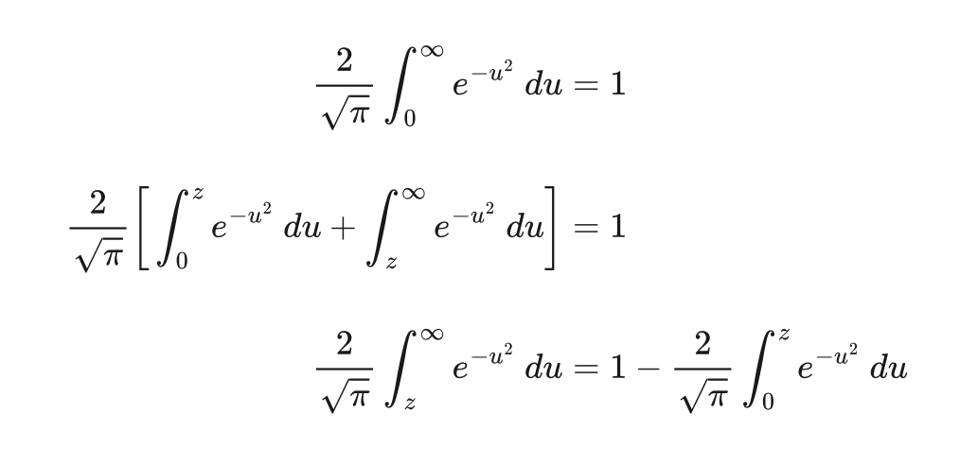 rendered LaTeX equation deriving the complimentary error function