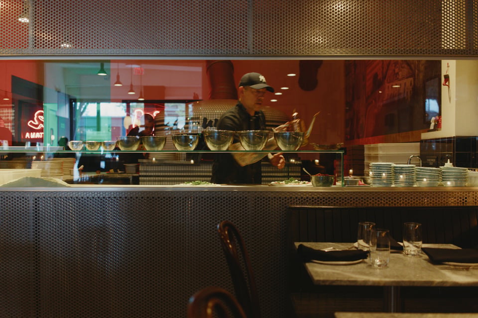 Anthony Mangieri himself behind the glass making the pizzas, and getting into flow.