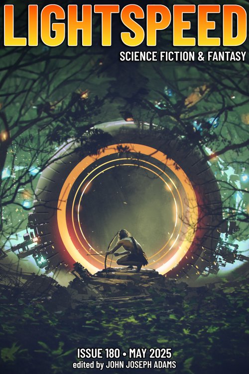 cover for Lightspeed 180, a hunter waiting in front of a glowing orb in a forest