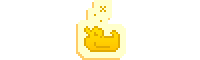 A pixel sticker of Terkel AKA DJ doof duck, a small yellow duck, chilling out with stars above its head.