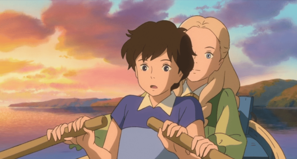 Marnie sits directly behind Anna in the rowboat.