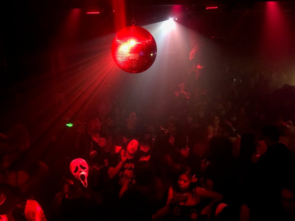 Full dance floor at in the new wave and darkwave room at Klub Nocturno on November 1