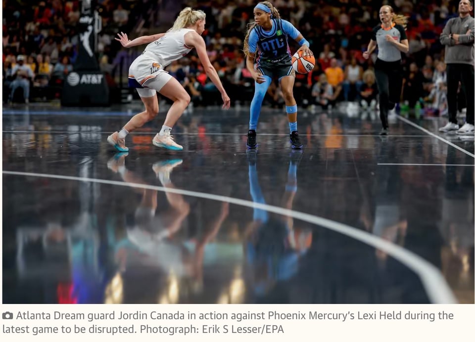 Atlanta Dream guard Jordin Canada in action against Phoenix Mercury’s Lexi Held during the latest game to be disrupted.