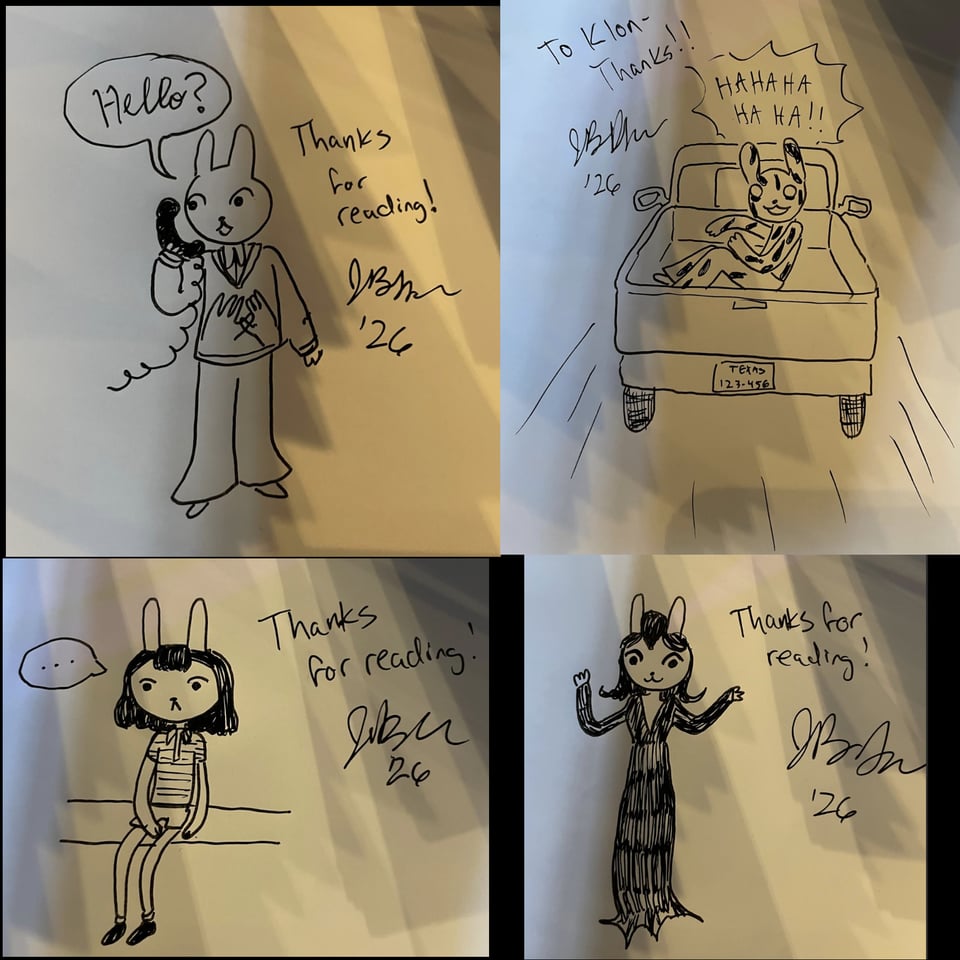 drawings of Bun the bunny as various horror characters