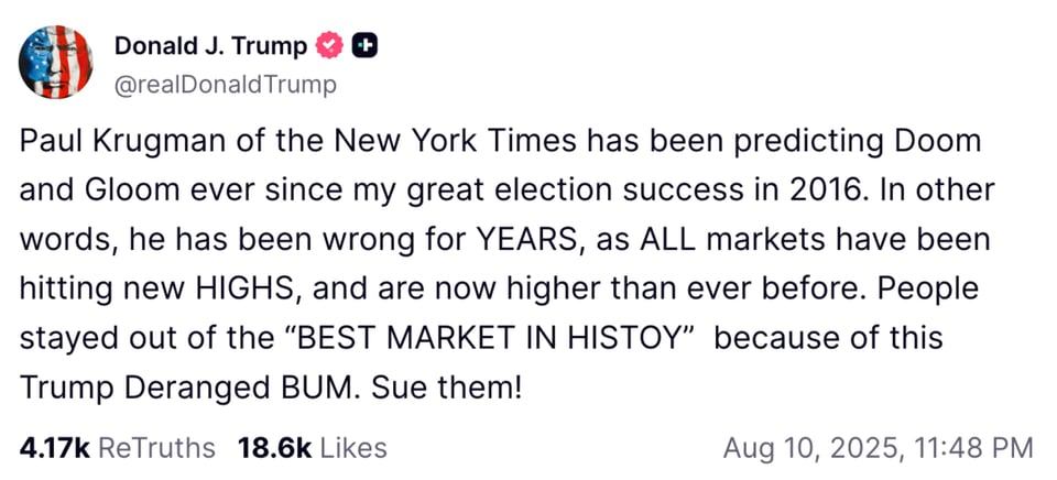 Trump insults Krugman in a tweet.