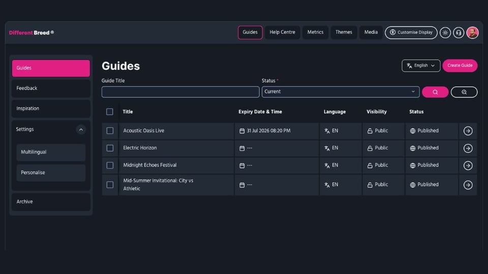 Screenshot of the new editing experience showing a wider view and the move to tables over the older card list style.