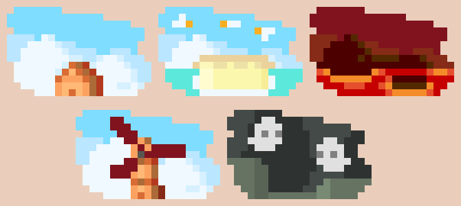 Low resolution Ducky's Delivery Service pixel art landscapes