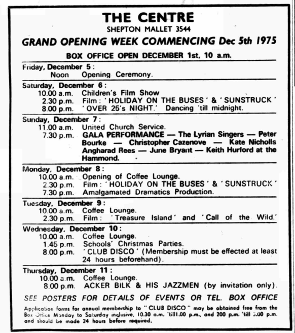 Advert listing the opening week events with times and dates. The key details have been recapped in the main email.