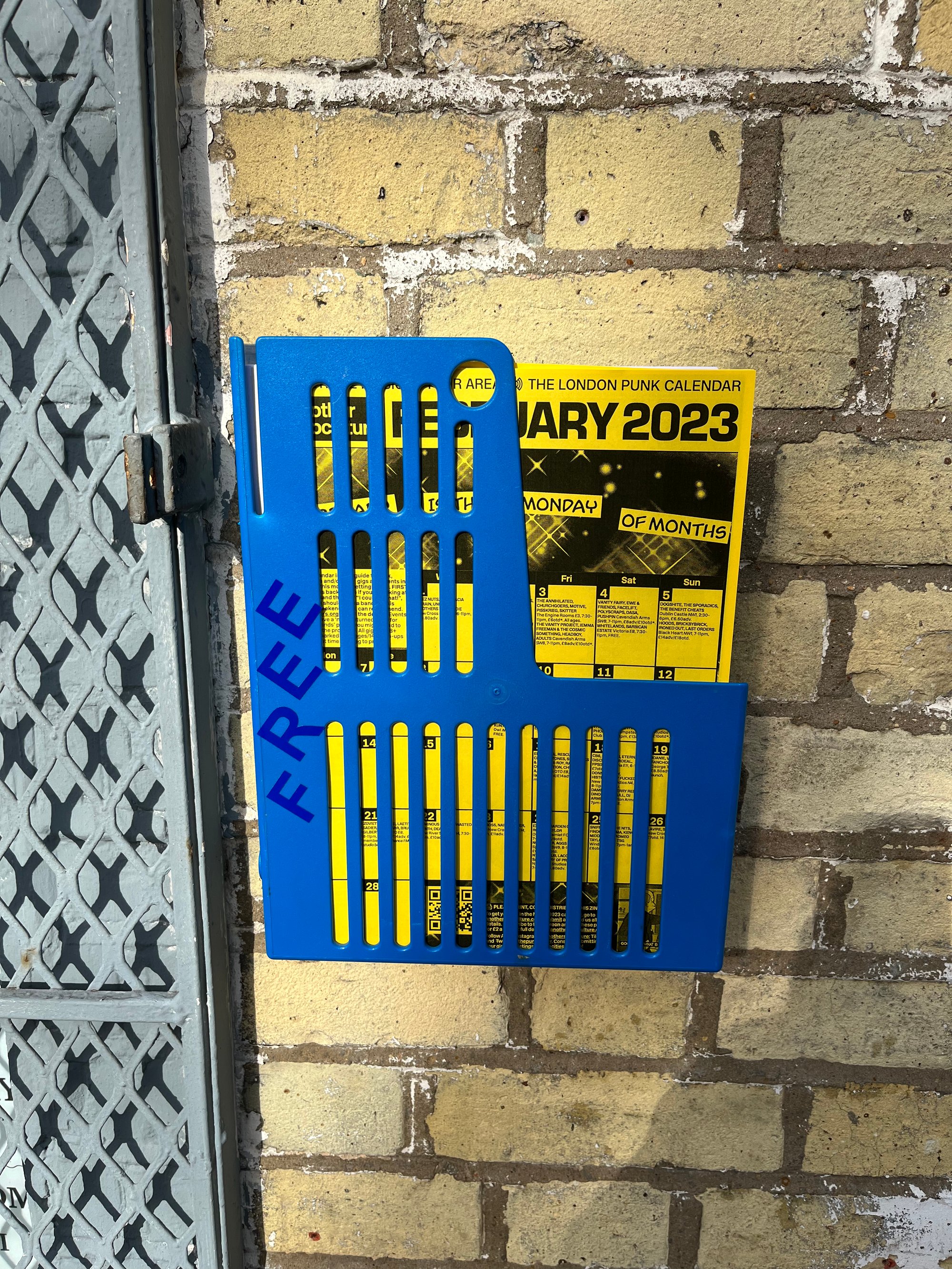 The February 2023 calendar zine, in a nice free box outside BOOKS Peckham