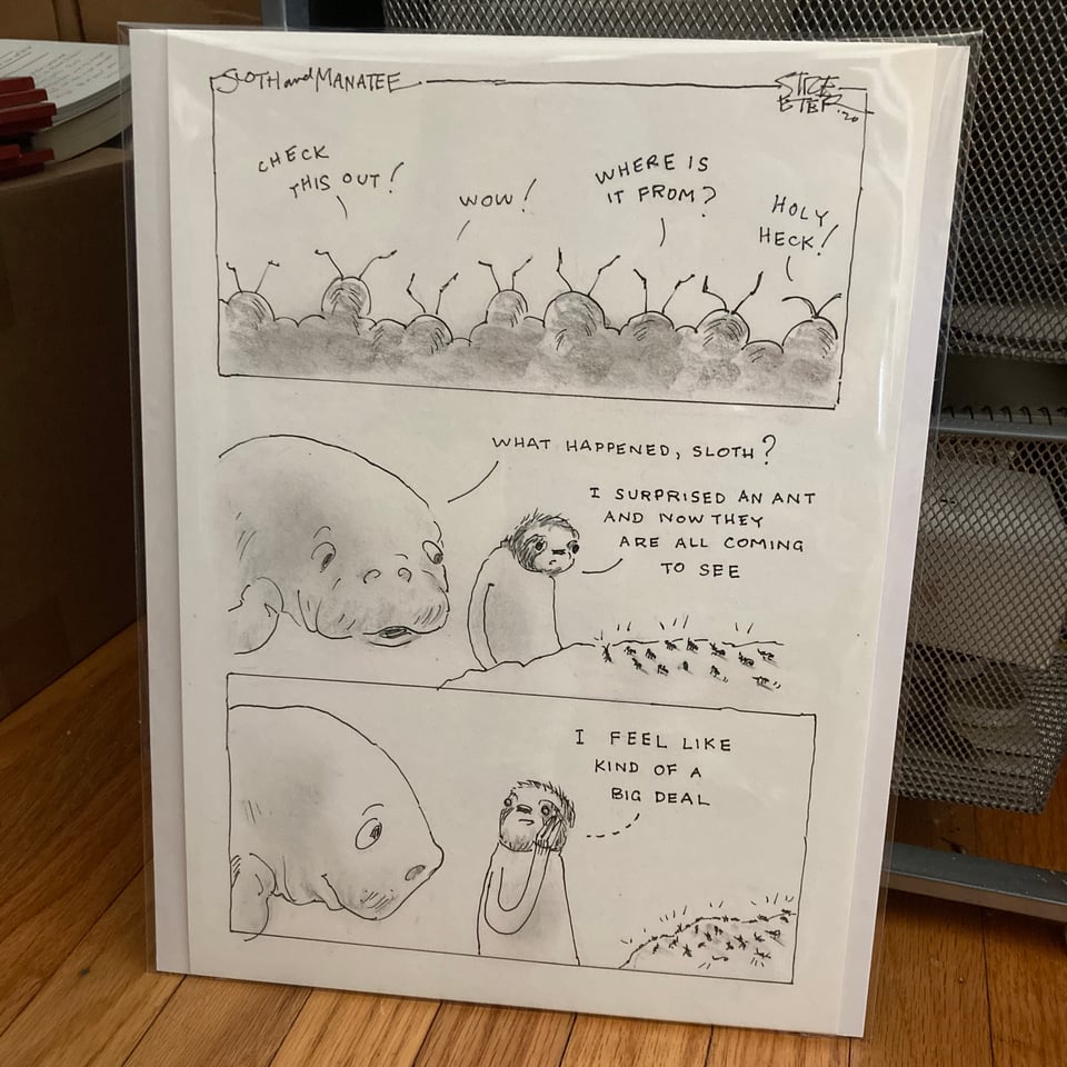 Photo of art print of page from Sloth and Manatee book
