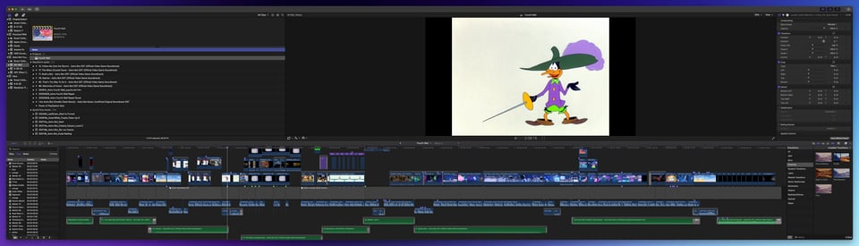 An ultrawide screen capture of my final timeline for the video in Final Cut Pro.