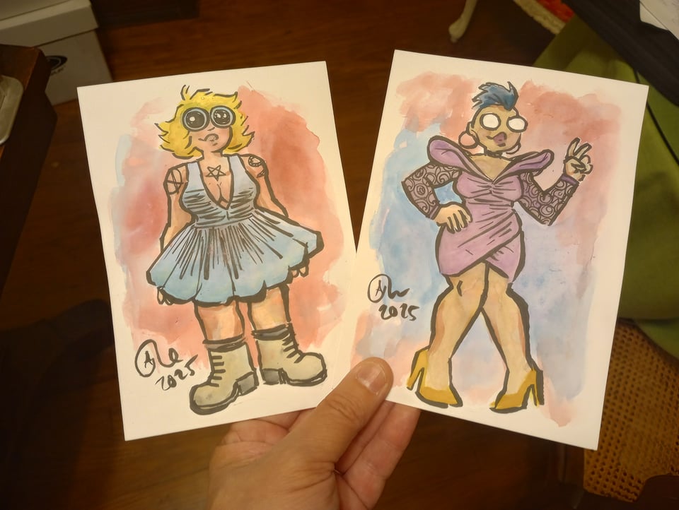 watercolors of Tori and Val circa 1997