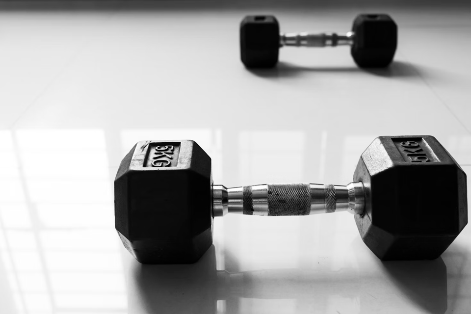 Black and white image of dumbbells.