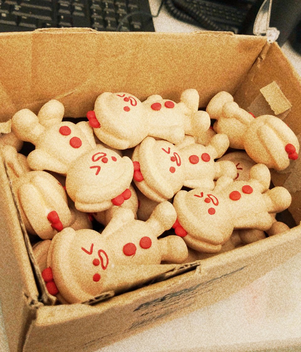 a box full of long lost plastic-resin cast figurines of pocket, our mascot.