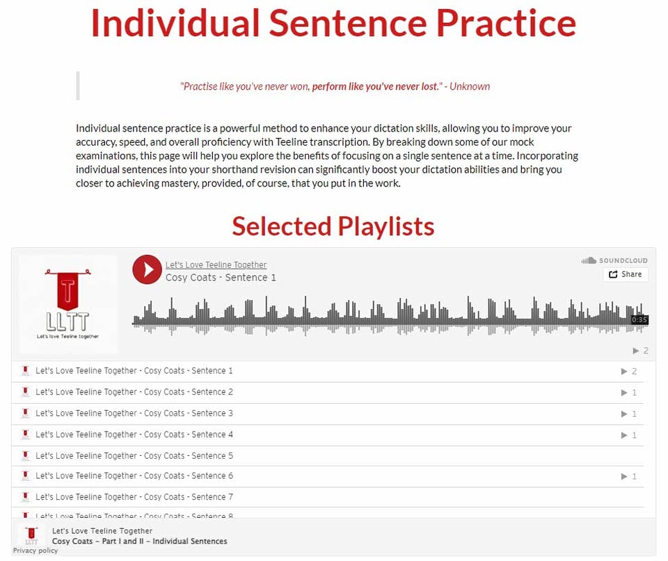 LLTT Web Page for individual sentence practice