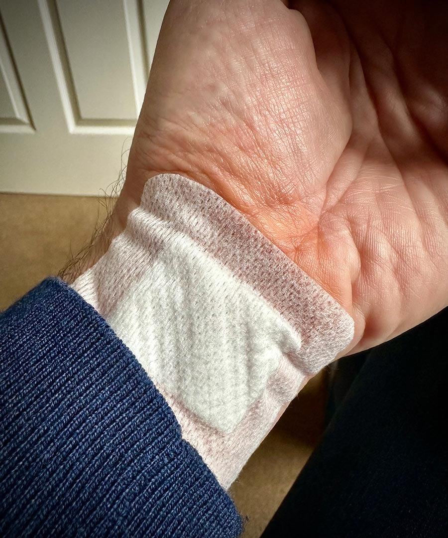 A dressing on my left wrist