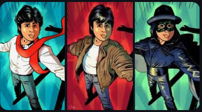 trois illustration de shah rukh khan dans différents styles vestimentaires correspondant à différents films