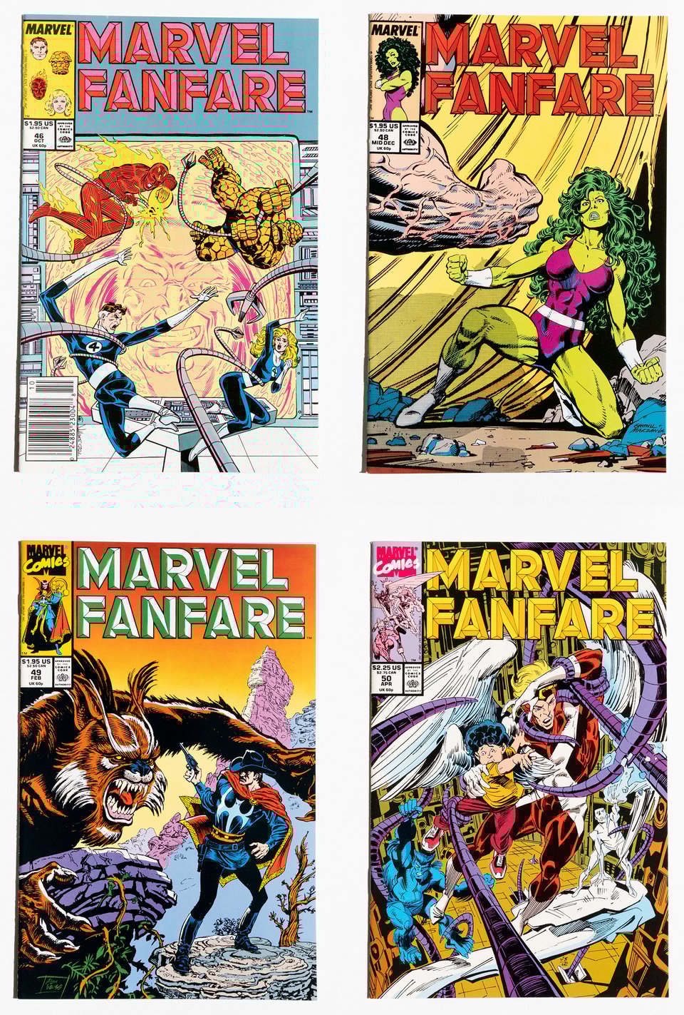 Four issues of Marvel Fanfare arranged in a grid. They are issues 46 48 49 and 50
