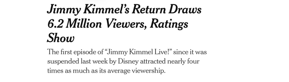 Jimmy Kimmel’s ratings when he returned on the air on Tuesday Sept. 23.