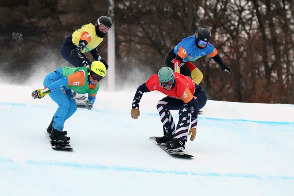 Stacy Gaskill, in the red bib, during her qualifying race in China in December 2025.