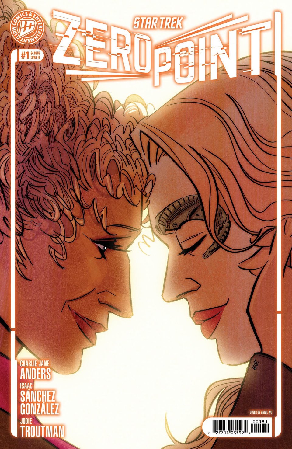 Raffi Musiker and Seven of Nine leaning forward so their forehead's touch, in a loving gesture. They are smiling. Seven's eyes are closed.
