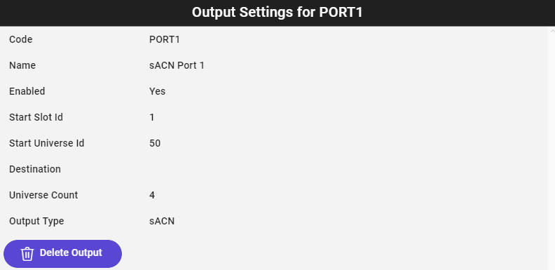 Output configuration for sACN