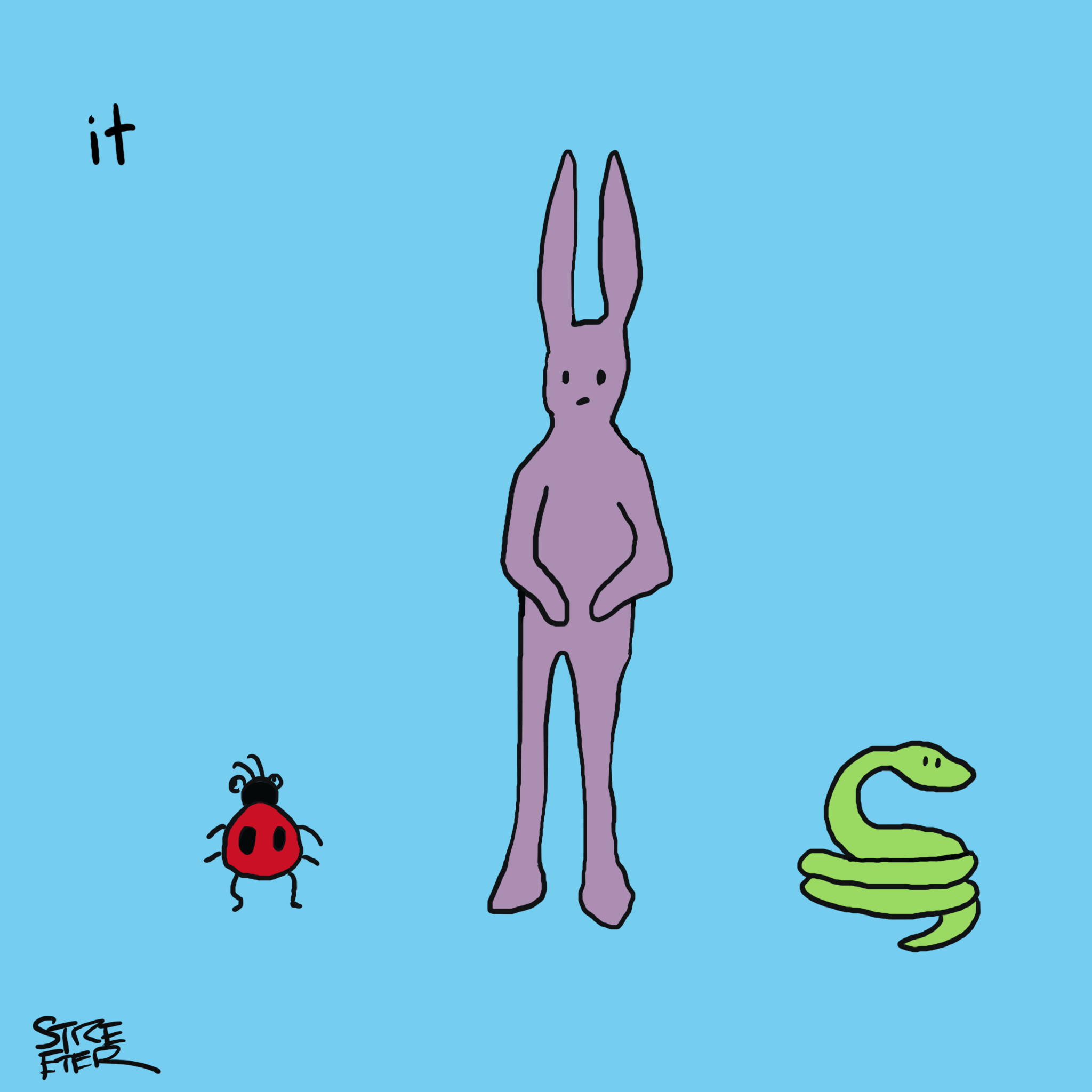 Animated gif of a bunny and bug and snake dancing with the caption, "it all starts with a little boogie"
