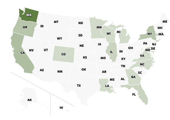 map of the 17 states the zine is shipping to